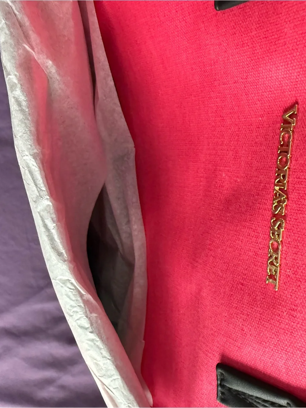 Victoria's Secret Hot Pink and Black Tote with Striped Accent